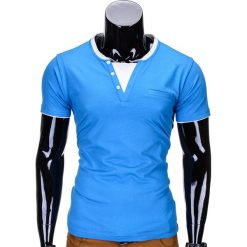 T-SHIRT MĘSKI BEZ NADRUKU S679 - NIEBIESKI. Niebieskie t-shirty męskie z nadrukiem Ombre Clothing, m, z kontrastowym kołnierzykiem. Za 19,99 zł.