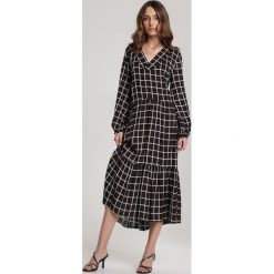 Czarna Sukienka Rhenedoe. Czarne sukienki damskie Renee, s, bez wzorów, z tkaniny, eleganckie, bez kołnierzyka, z długim rękawem, długie, midi, rozkloszowane. Za 129,99 zł.