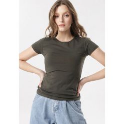 Khaki T-shirt Echolaira. Brązowe t-shirty damskie Born2be, xl, bez wzorów, sportowe, z okrągłym kołnierzem. Za 34,99 zł.