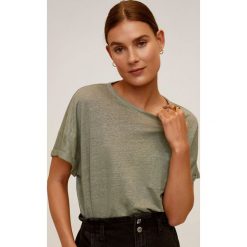 Mango - T-shirt Licrop. Białe bluzki damskie Mango, s, bez wzorów, ze lnu, casualowe, z okrągłym kołnierzem, z krótkim rękawem. Za 69,90 zł.