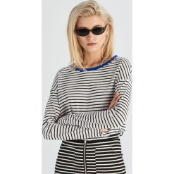Bluzka w paski - Niebieski. Niebieskie bluzki damskie marki Sinsay, s, w paski, bez kołnierzyka, bez rękawów. Za 14,99 zł.