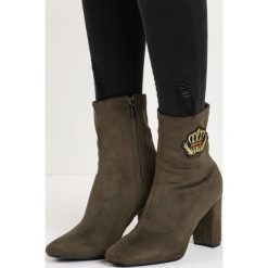 Khaki Botki Imperial Tone. Brązowe botki damskie marki Born2be, militarne, na wysokim obcasie, na słupku, na zamek. Za 99,99 zł.