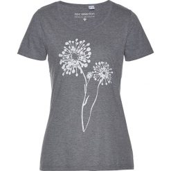 T-shirt bonprix szary melanż. Szare t-shirty damskie bonprix, z nadrukiem, bez kołnierzyka. Za 34,99 zł.