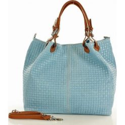 Skórzana torebka shopper MAZZINI - LINDA jasno niebieski. Niebieskie kuferki damskie marki MAZZINI, w paski, ze skóry, do ręki. Za 269,00 zł.