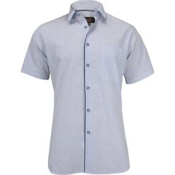 Bawełniana Koszula z Krótkim Rękawem, Prosty Krój, Drobna KRATKA, Niebieska KSKWJRL0036. Niebieskie koszule męskie Jurel, w kratkę, z bawełny, eleganckie, bez kołnierzyka, z krótkim rękawem. Za 99,00 zł.