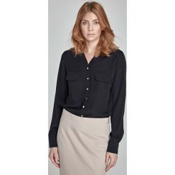 Czarna Koszulowa Bluzka z Dekoltem \"V\". Czarne podkoszulki damskie marki Molly.pl, s, bez wzorów, eleganckie, z koszulowym kołnierzykiem, bez rękawów. Za 95,90 zł.