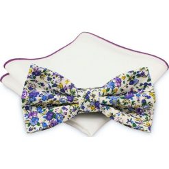 Mucha z poszetką - Chattier, Męska - Wielokolorowa, Kwiatki MUCH0401. Muszki męskie Chattier, w paski, eleganckie. Za 44,00 zł.
