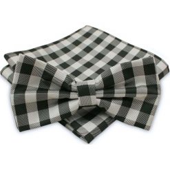 Czarno-Biała Mucha Męska w Kratkę - ALTIES - z Taką Samą Poszetką MUALTStania0314. Czarne muszki męskie Alties, na imprezę, w paski, eleganckie. W wyprzedaży za 29,00 zł.