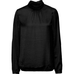 Bluzka satynowa ze stójką bonprix czarny. Czarne koszulki damskie bonprix, bez wzorów, z satyny, eleganckie, ze stójką, bez rękawów. Za 74,99 zł.