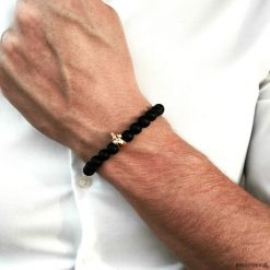Bransoletka męska BLACK ENERGY. Czarne bransoletki męskie marki Pakamera, z kryształem, złote. Za 190,00 zł.