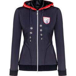 Bluza SPORTALM CHILWA. Niebieskie bluzy damskie Sportalm, na zimę, z aplikacjami, z satyny, bez rękawów, z kapturem. W wyprzedaży za 602,00 zł.