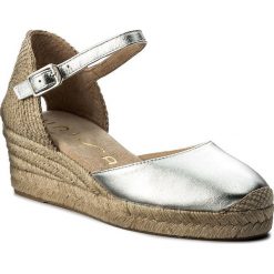 Espadryle UNISA - Cisca Silver. Szare klapki damskie Unisa, bez wzorów, ze skóry, bez obcasa, na obcasie. W wyprzedaży za 249,00 zł.