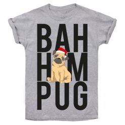 Christmas T-Shirt T-Shirt Damski Bah Hum Pug Xl Szary. Szare koszulki damskie Christmas T-Shirt, xl, z nadrukiem, bez kołnierzyka, bez rękawów. Za 45,00 zł.