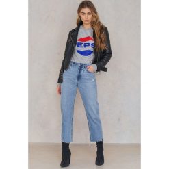 Spodnie z wysokim stanem: EVIDNT Niebieskie spodnie jeansowe girlfriend – Blue