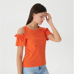 Bluzka cold shoulder - Pomarańczo. Szare bluzki damskie House, s, bez wzorów, bez kołnierzyka, bez rękawów. Za 29,99 zł.