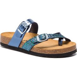 Japonki DR. BRINKMANN - 701255 Blau 5. Niebieskie klapki damskie marki Dr. Brinkmann, z aplikacjami, ze skóry ekologicznej, bez obcasa. Za 159,00 zł.