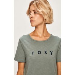 Roxy - T-shirt. Szare bluzki damskie Roxy, s, z aplikacjami, z bawełny, z okrągłym kołnierzem. W wyprzedaży za 69,90 zł.