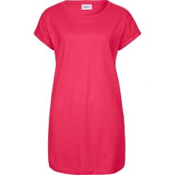 Długi shirt "boxy", krótki rękaw bonprix różowy hibiskus. Różowe koszulki damskie marki bonprix, bez wzorów, bez kołnierzyka, z długim rękawem. Za 29,99 zł.