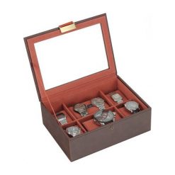 Pudełko na zegarki ze szklaną pokrywką Stackers brązowo-pomarańczowe. Brązowe zegarki męskie marki Stackers. Za 294,00 zł.