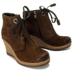 LANQIER 41C371 brown, botki damskie. Brązowe koturny damskie Lanqier, ze skóry, bez obcasa, na koturnie, na zamek. Za 289,90 zł.