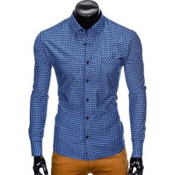 KOSZULA MĘSKA W KRATĘ Z DŁUGIM RĘKAWEM K423 - GRANATOWA/BŁĘKITNA. Niebieskie koszule męskie marki Ombre Clothing, s, z długim rękawem. Za 69,00 zł.