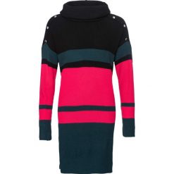 Sukienka dzianinowa z golfem bonprix czarno-różowy w paski. Czarne sukienki damskie bonprix, w paski, z dzianiny, z golfem, z krótkim rękawem, krótkie, mini. Za 119,99 zł.