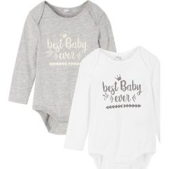 Body niemowlęce z długim rękawem (2 szt.), bawełna organiczna bonprix jasnoszary melanż - biały. Szare body niemowlęce bonprix, bez wzorów, z bawełny, z długim rękawem. Za 45,98 zł.