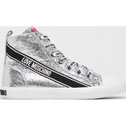 Love Moschino - Trampki. Szare trampki i tenisówki damskie Love Moschino, bez wzorów, ze skóry, na sznurówki. W wyprzedaży za 439,90 zł.