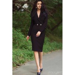 Sukienka BEATRICE BLACK. Czarne sukienki damskie IVET, na co dzień, bez wzorów, eleganckie, bez kołnierzyka, z długim rękawem, długie, midi, proste. W wyprzedaży za 89,00 zł.