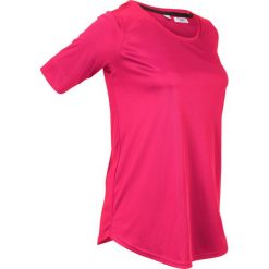 Shirt sportowy, rękawy do łokcia bonprix różowy hibiskus. Różowe bluzki sportowe damskie bonprix, bez wzorów, bez kołnierzyka, bez rękawów, bez kaptura. Za 79,99 zł.