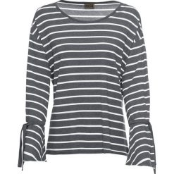 Shirt z długim rękawem bonprix szaro-biały w paski. Szare koszulki damskie bonprix, w paski, z dzianiny, bez kołnierzyka, z długim rękawem. Za 59,99 zł.