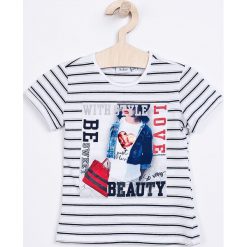 Blukids - Top dziecięcy 98-128 cm. Szare bluzki dziewczęce marki Blukids, z aplikacjami, z bawełny, z okrągłym kołnierzem. W wyprzedaży za 39,90 zł.
