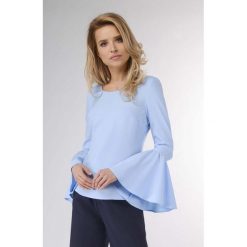 Błękitna Wizytowa Bluzka z Hiszpańskim Rękawem. Niebieskie bluzki damskie Molly.pl, s, bez wzorów, z jeansu, eleganckie, z okrągłym kołnierzem, z długim rękawem. Za 128,90 zł.