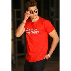 Męski t-shirt AVALON RED. Czerwone t-shirty męskie IVET, m, bez wzorów, klasyczne, z klasycznym kołnierzykiem. W wyprzedaży za 33,00 zł.