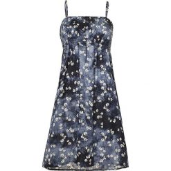 Sukienka w kolorze niebiesko-czarnym. Niebieskie sukienki damskie Coline, s, bez wzorów, z dekoltem karo, bez rękawów, midi, rozkloszowane. W wyprzedaży za 35,95 zł.