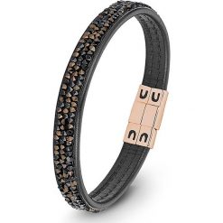 Bransoletki damskie: Skórzana bransoletka w kolorze czarnym z kryształkami Swarovski