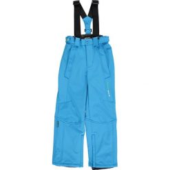 Spodnie softshellowe w kolorze błękitnym. Niebieskie spodnie chłopięce narciarskie Peak Mountain Kids, z haftami. W wyprzedaży za 139,95 zł.