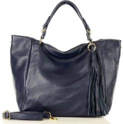 MARCO MAZZINI Torebka skórzana shopper bag granatowa. Kuferki damskie MAZZINI, w paski, ze skóry, eleganckie, zdobione. W wyprzedaży za 299,00 zł.