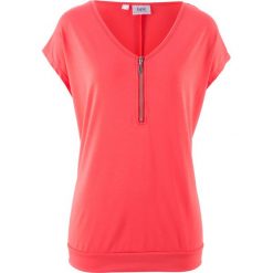 T-shirt z zamkiem, krótki rękaw bonprix koralowy. Czerwone koszulki damskie bonprix, bez wzorów, bez kołnierzyka, z krótkim rękawem. Za 54,99 zł.