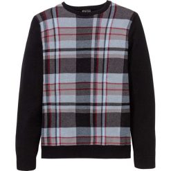 Sweter w kratę bonprix czarny w kratę. Czarne swetry męskie bonprix, s, bez wzorów, z okrągłym kołnierzem, bez kaptura. Za 89,99 zł.