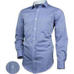 Casualowa Koszula Męska, Prosty Krój, Drobna Kratka, Bawełniana, Niebieska KSDWDSRE024. Niebieskie koszule męskie Desire, m, w kratkę, z bawełny, eleganckie, bez kołnierzyka, z długim rękawem. Za 119,00 zł.