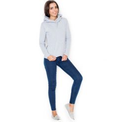 Atrakcyjna Szara Bluza Damska z Suwakami po Bokach z Kapturem. Szare bluzki damskie KATRUS, xl, bez wzorów, z elastanu, z kapturem, z długim rękawem. Za 119,90 zł.