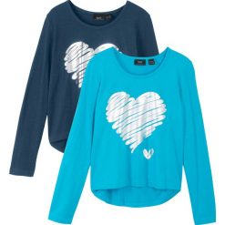Shirt z długim rękawem (2 szt.) bonprix turkusowy + ciemnoniebieski. Niebieskie bluzki dziewczęce bonprix, z nadrukiem, bez kołnierzyka, z długim rękawem, długie, bez kaptura. Za 55,98 zł.