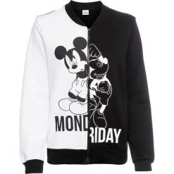 Bluza rozpinana college "Myszka Miki" bonprix czarno-biały. Czarne bluzy damskie bonprix, z nadrukiem, bez rękawów, bez kaptura. Za 119,99 zł.