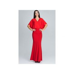Sukienka M577 Czerwony. Czerwone sukienki damskie FIGL, xl, bez wzorów, z materiału, eleganckie, bez kołnierzyka, z długim rękawem, długie, maxi, dopasowane. Za 199,00 zł.