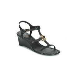Sandały Lauren Ralph Lauren ELINA. Czarne sandały damskie marki Lauren Ralph Lauren, bez wzorów, bez obcasa, bez zapięcia. Za 479,00 zł.