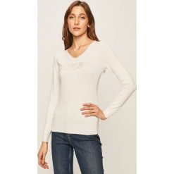 Guess Jeans - Sweter. Szare swetry damskie Guess Jeans, s, z aplikacjami, z wiskozy, bez rękawów, bez kaptura. W wyprzedaży za 229,90 zł.