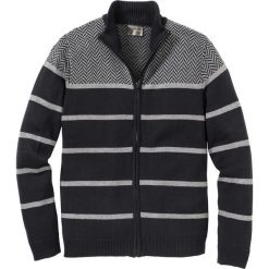 Sweter rozpinany w paski Regular Fit bonprix czarno-szary. Szare golfy męskie bonprix, xl, w paski, ze stójką, bez kaptura. Za 44,99 zł.