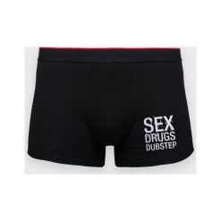 Bokserki męskie Sex Drugs Dubstep. Czerwone bokserki męskie MegaKoszulki, bez wzorów, z elastanu. Za 49,90 zł.