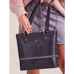 ROVICKY WŁOSKA TORBA DAMSKA SKÓRZANA SHOPPER BAG. Szare torby damskie na zakupy ROVICKY, w paski, ze skóry, eleganckie, na ramię, duże, bez dodatków. Za 299,90 zł.